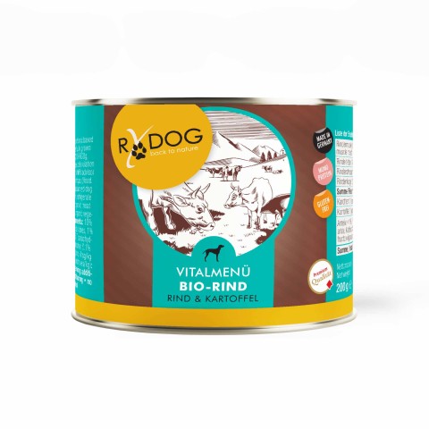 Hund Nassfutter RyDog Vitalmenü Bio-Rind 200g 6 Stück -1- Anifit